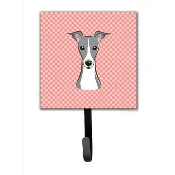 Checkerboard Pink Italian Greyhound Leash Or Key Holder, 4.25 W x 7 H In.