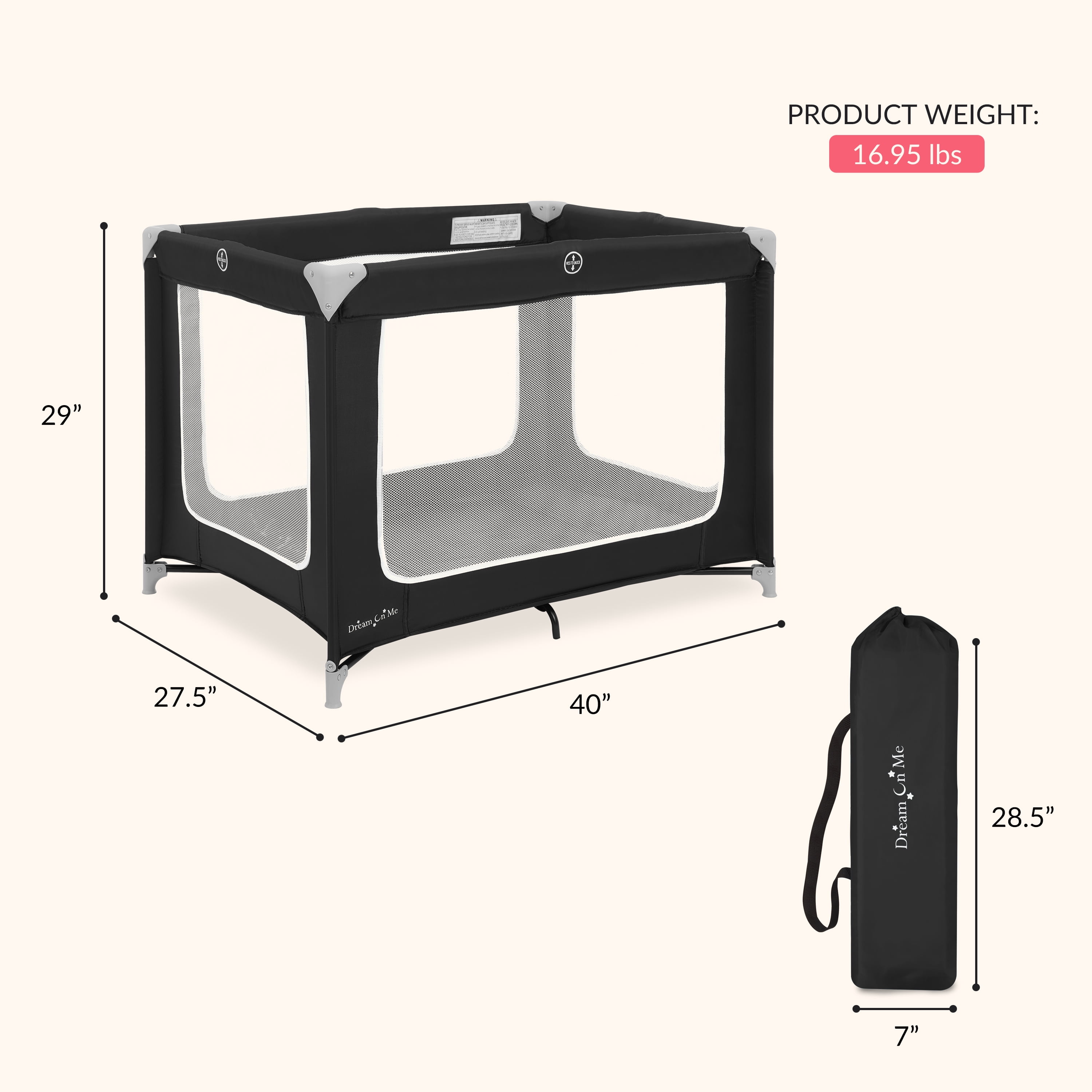 Dream On Me Zoom Portable Playard, Black