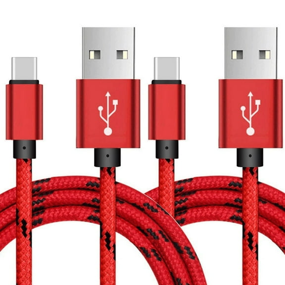 2-PACK 10FT USB Type C Cable, Fast Charger, URUS USB-A to USB-C Charging Cord, Nylon Braided, Compatible with Samsung Galaxy S23, S22, S21, S20, S10, S9, Note20 10 9, Universal USB-C Charger, Red