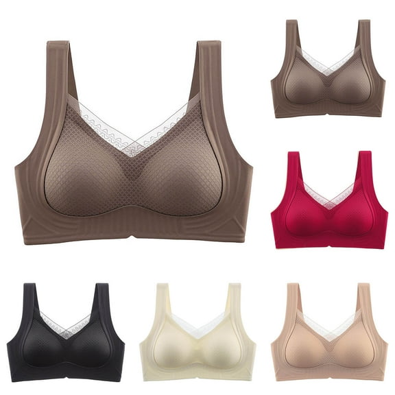 SMihono Stylish Womens Seamless Bras Full Coverage Push Up Bras Lace Anti-Sagging Wirefree Bra Breathable Comfy Everyday Bras Beige 10