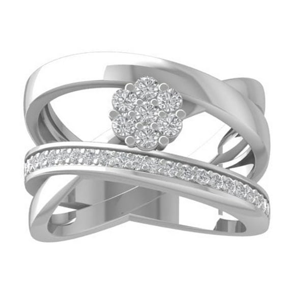 ARAIYA FINE JEWELRY 10K White Gold Round Cluster Diamond Engagement Ring (1/2 cttw, I2-I3 Clarity, I-J Color) Size 7.5