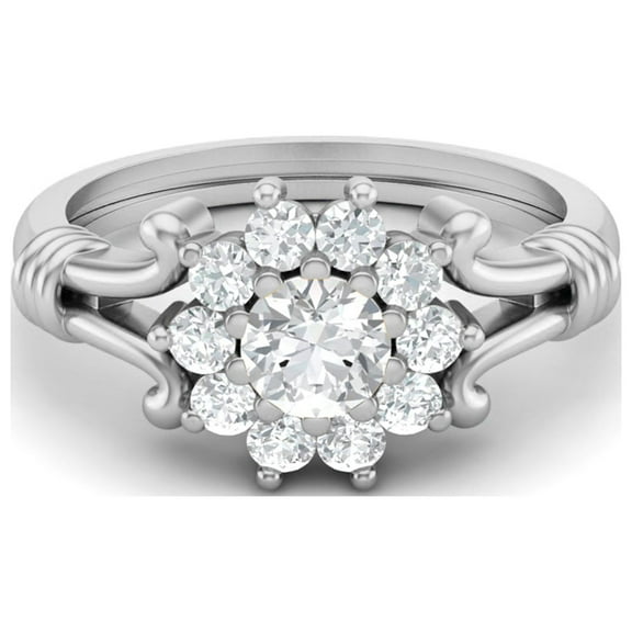 Mooneye 4.5mm Round Shape Moissanite 925 Sterling Silver Cluster Women Valentines Day Gift Ring