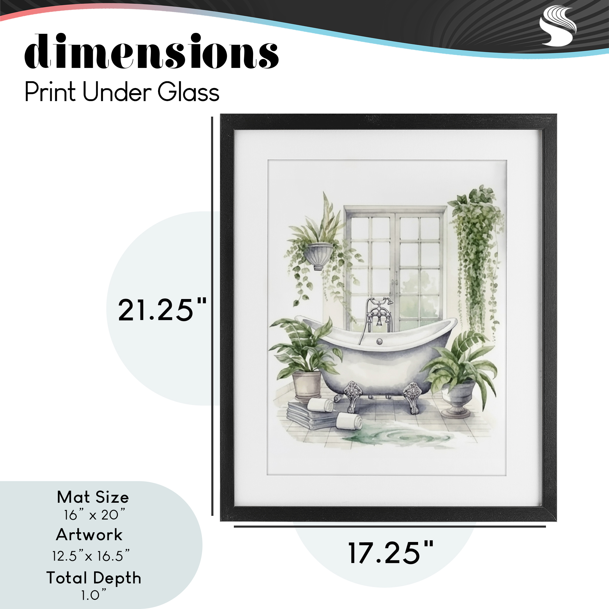 Lush Greenery Bathtub & Window Black Framed Print Under Glass, design by Lettered and Lined