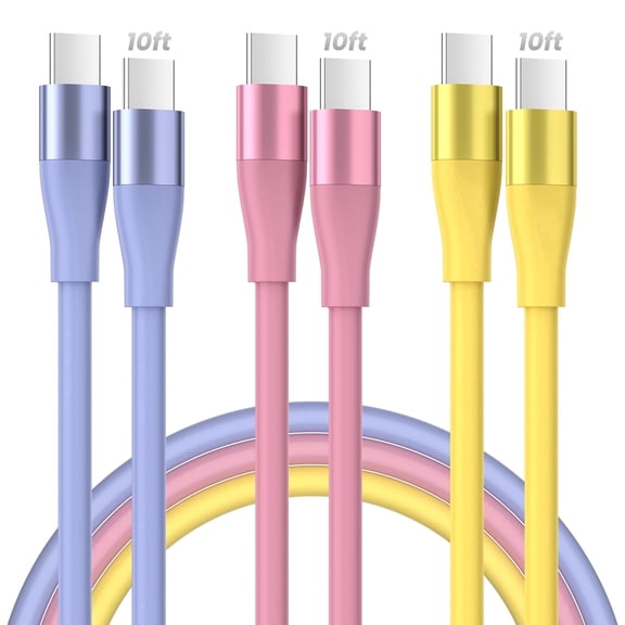 Bkayp USB C Cable [ 3 Pack 10ft ] Type-C Charger Cord 3A Super Fast Charging Compatible with iPhone 17/16/15, Samsung Galaxy, Multi-Color