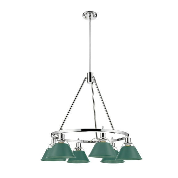Golden Lighting 3306-6 CH-GN Orwell 6-Light Chandelier in Chrome with Pine Green