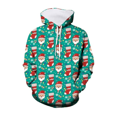

ZMHEGW Hoodies for Boys Autumn and Winter Christmas Hooded Crew Neck Santa 3D Digital Print Casual Cartoon Printed Pullover with Pocket Sweatshirt Kids Boys