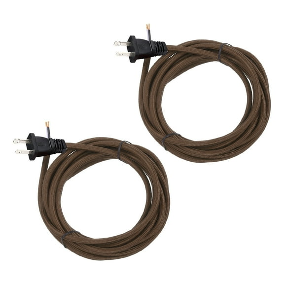 Uxcell 12Ft 18/2 Cloth Covered Lamp Cord with Plug, 2 Pcs Vintage Electrical Lamp Cord with Stripped Ends for Extension Wiring DIY Repairing, Dark Brown