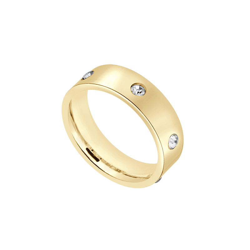 Sensitive Skin Stainless Steel Gold Plated Cubic Zirconia Band Ring Size 7 Unisex