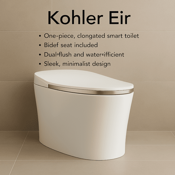 Kohler Eir One-piece elongated smart toilet, dual-flush K-77795-0RG, Bidet Seat Included