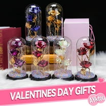AYktou Unique Artificial Rose -Colorful Artificial Flower Rose Light Gift in A Glass Dome,Birthday Wedding Anniversary Mother's Day Valentine's Day Gifts for Women Mom Girlfriend Wife Gift for Women