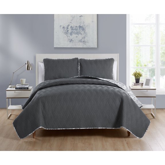 VCNY Home Elizabeth Reversible Paisley Quilt Set, Full/Queen, Grey