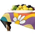 thumbnail image 4 of Groovy Flowers Tablecloth, 60s 70s Retro Floral Cute Hippie White Chrysanthemum Flower Print Table Cloth Cover for Party Picnic Tabletop Dining Room Indoor and Outdoor Dining 60x102inch, 4 of 6
