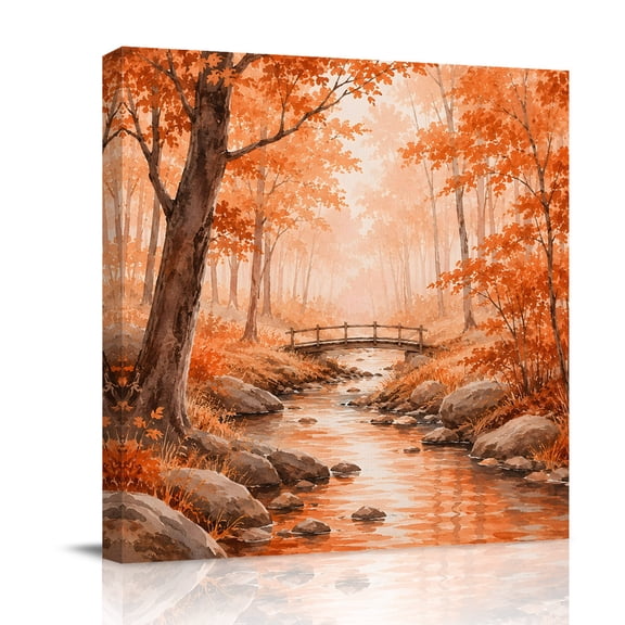 Canvas Wall Art, Thanksgiving Framed Canvas Prints for Bathroom Desk, Fall Farmhouse Maple Leave Trees Forest Small Gallery Wrapped Wall Decor for Home Office, Gifts, 8"x8" Ship Next Day