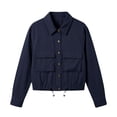 thumbnail image 5 of Warop Cropped Bomber Jacket Women Long Sleeve Button Down Fall Coat with Pockets Versatile for Daily Outdoor Travel, 5 of 9