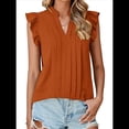 thumbnail image 2 of Blusas de para Mujer, Elegantes, Informales, con Mangas con Volantes, Cuello en V, Plisadas, para Negocios, de Verano Naranja y Rojo M, 2 of 9