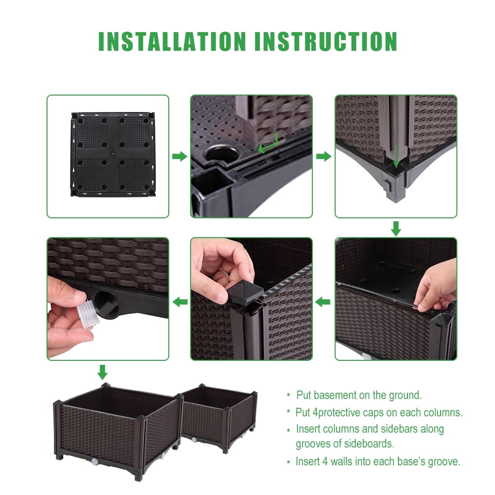 2 Piece Raised Garden Bed Kit Brown Free Splicing Planter Box,Kepeak Indoor Outdoor Plastic Planter Grow Box for Flower Vegetable, Brown