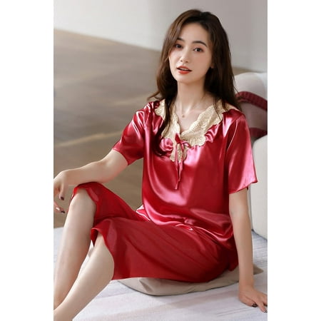 

QWZNDZGR Summer 4XL Ladies Calf-length Pants Female Faux Silk Pajama Sets Pyjamas Women s Loungewear Floral Pijama Mujer Satin Sleepwear