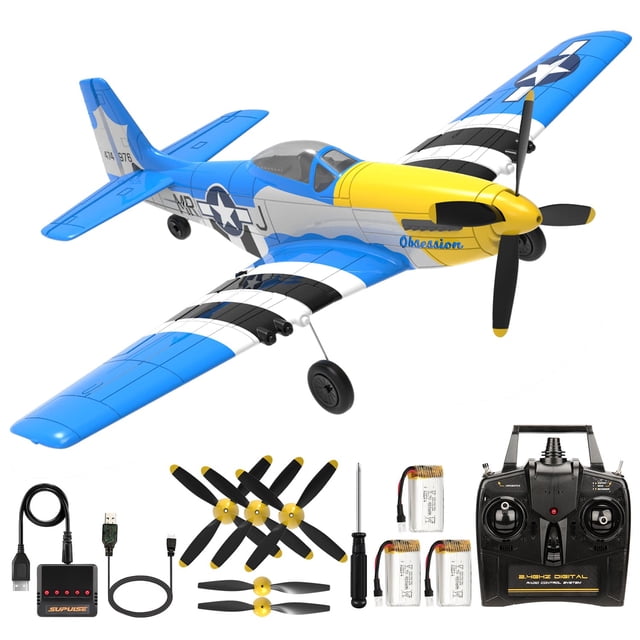 Avión de control remoto ANTSIR P51 Mustang de 4 canales con giroscopio de 6 ejes