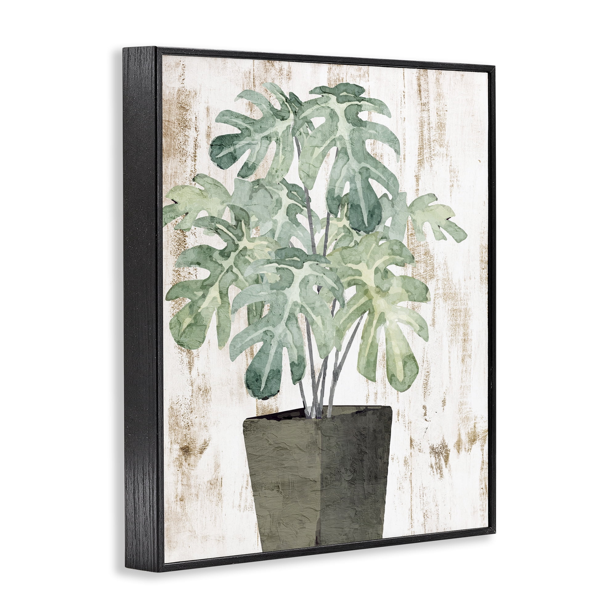 Stupell Industries Flower Pot Greenery Botanical & Floral Painting Black Framed Art Print Wall Art, 24 x 30