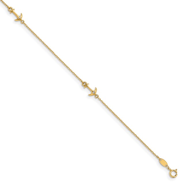 14k Yellow GoldCubic Zirconia Polished Anchor Anklet