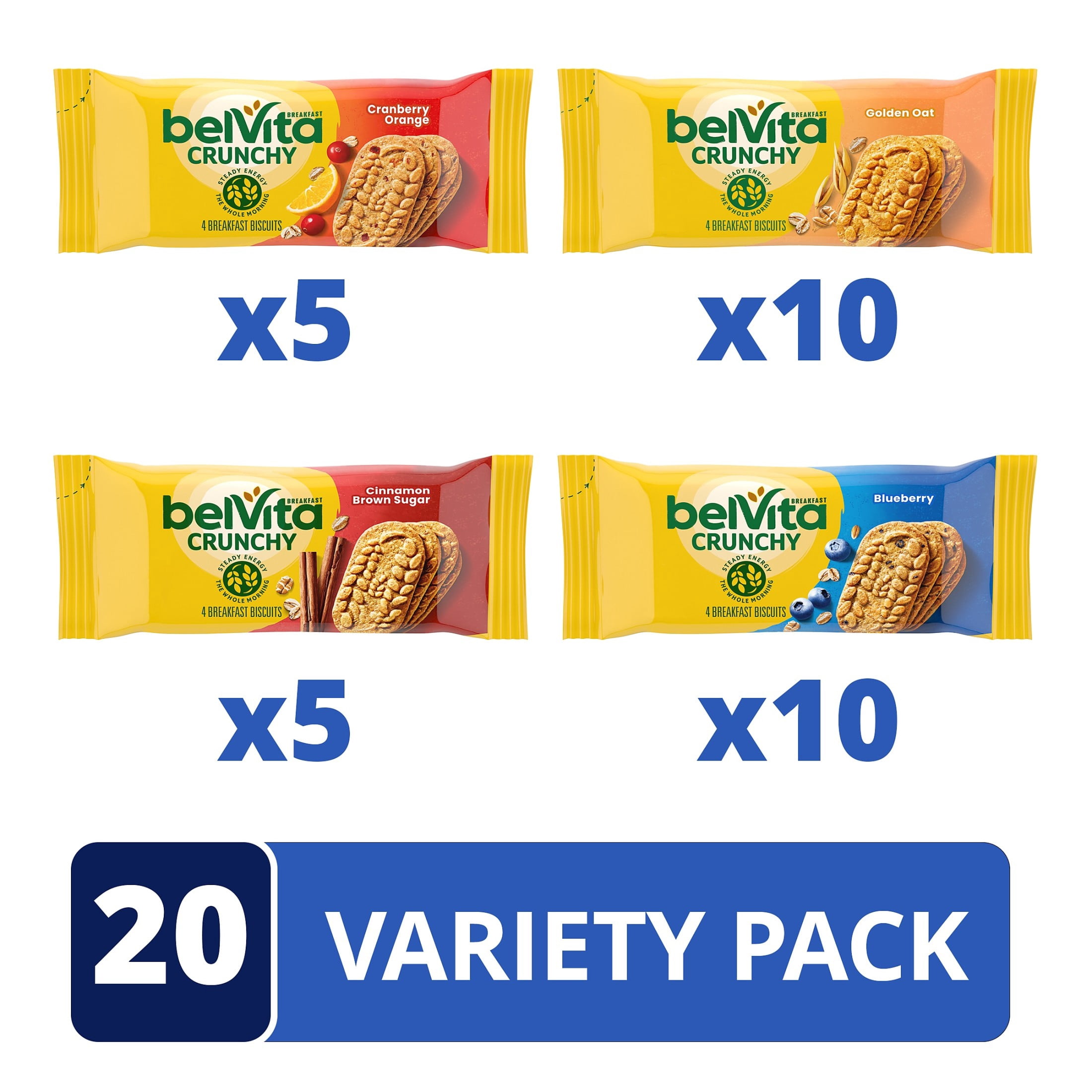 belVita Breakfast Bars Biscuits Variety Pack, 4 Flavors, 6 Boxes (30 Total Packs)