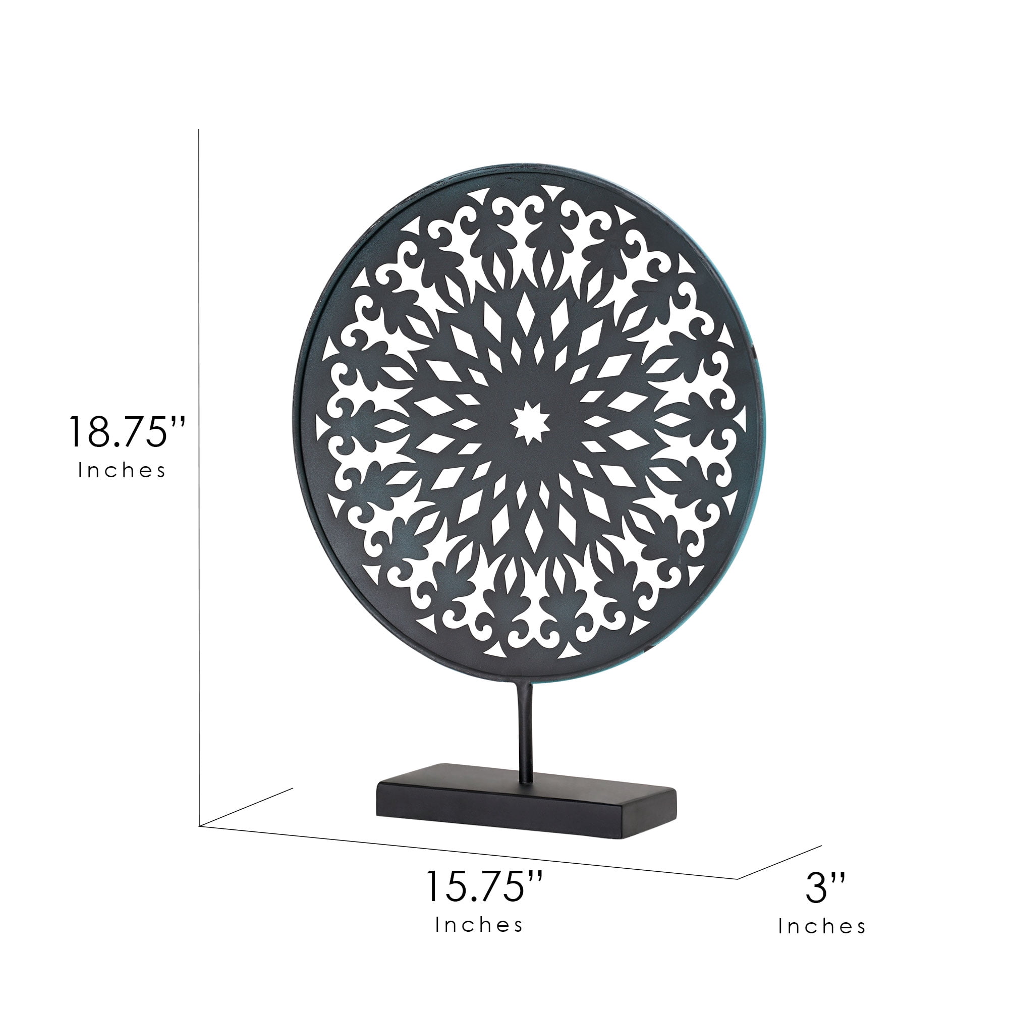 American Art Decor Turquoise Blue Rustic Antique Distressed Metal Mandala Medallion Round Tabletop Art Sculpture - 15" H x 12" L x 3" D