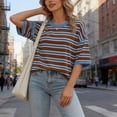 thumbnail image 5 of Byworldtasic Oversized Striped T-Shirts for Women Summer Color Block Short Sleeve Tops Drop Shoulder Boxy Tees, 5 of 8