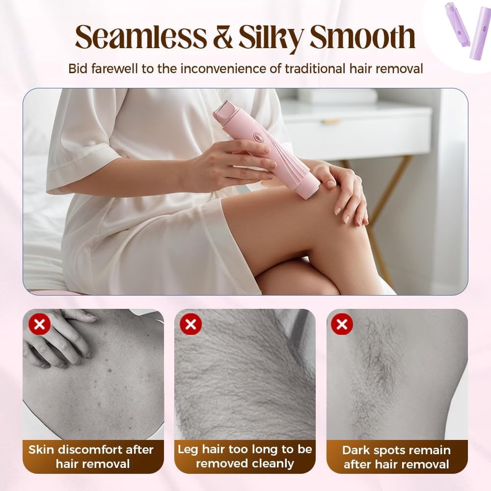 2-in-1 Electric Bikini Trimmer for Women, Waterproof Dual-Head Shaver & Epilator for Pubic, Underarm, Legs & Face, Rechargeable Painless Hair Removal, Womens Razors for Shaving, (Pink)