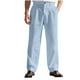 thumbnail image 2 of Pantalones de hombre de longitud completa, lisos, informales, con bolsillos, tipo recto, con botones en la cintura, para el tiempo libre y el trabajo, de poliéster., 2 of 9