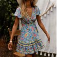 thumbnail image 2 of Vestido de Boho Floral Manga Corta Vestida de Cuello en V Mini Vestido de Vestir de Verano en Vestino de Verano Playa Estampado Floral Bohemio Vestido Navideño Odeerbi ODB113357, 2 of 6