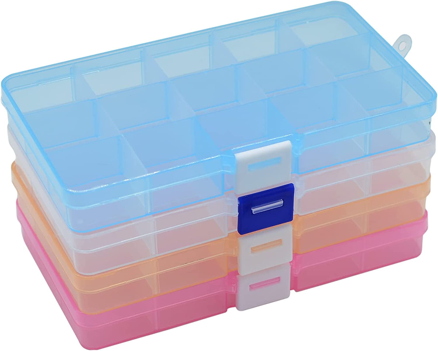 4 Pack 15 Grids Plastic Bead Organizers, Clear Jewelry Organizer Box