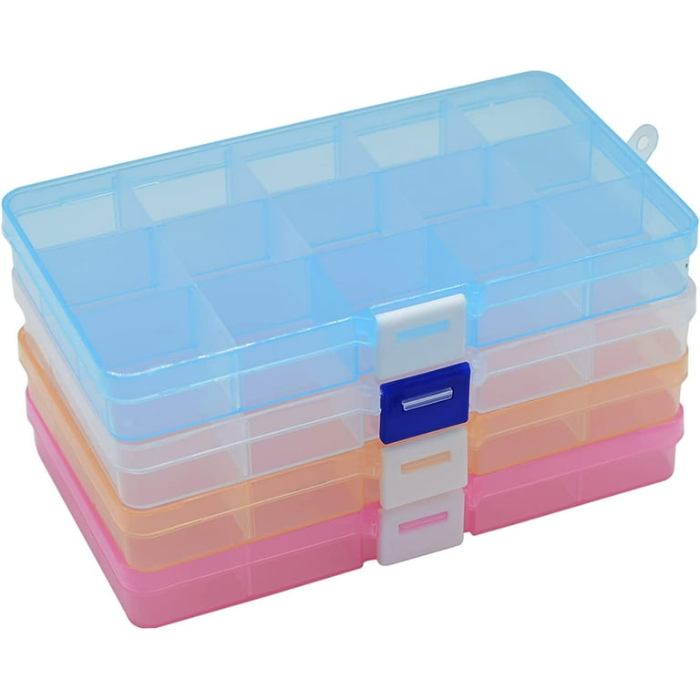 4 Pack 15 Grids Plastic Bead Organizers, Clear Jewelry Organizer