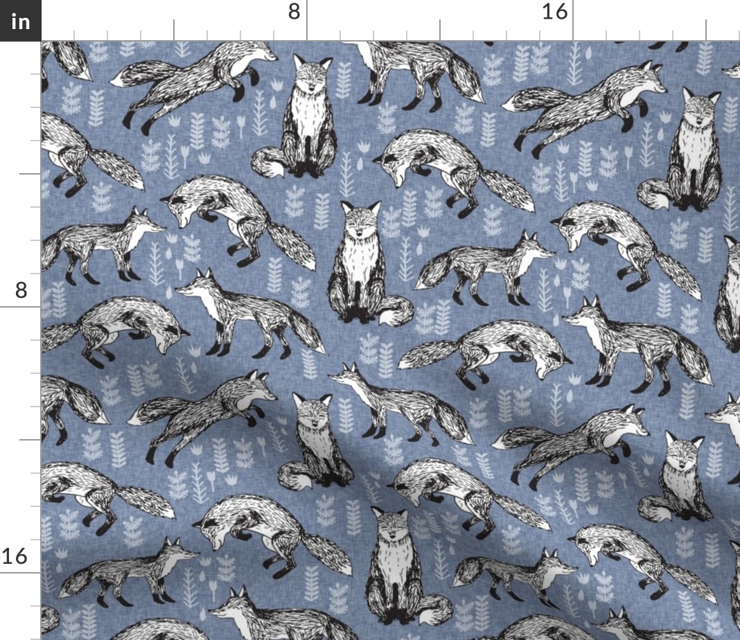 Spoonflower Fabric Foxes Blue Look Fox Nature Woodland Kids Printed