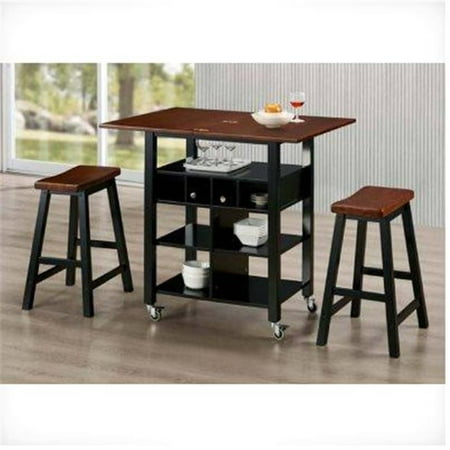 Dark Mahogany Island - Phoenix Kitchen Island with 2 Stools - Mahogany and Black