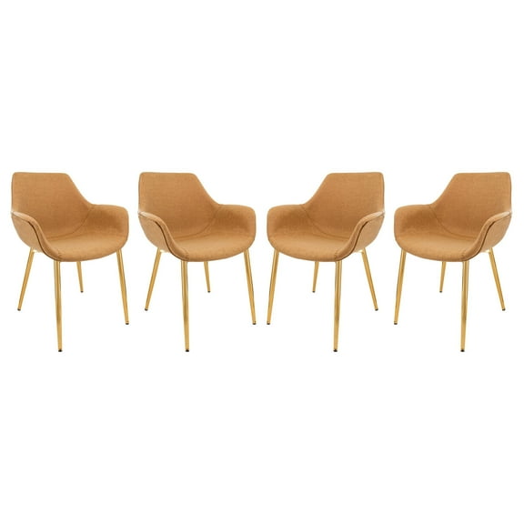 Modern Leather Dining Armchairs - Set of 4 - Gold Metal Leg Accent Chair - Stylish Comfort