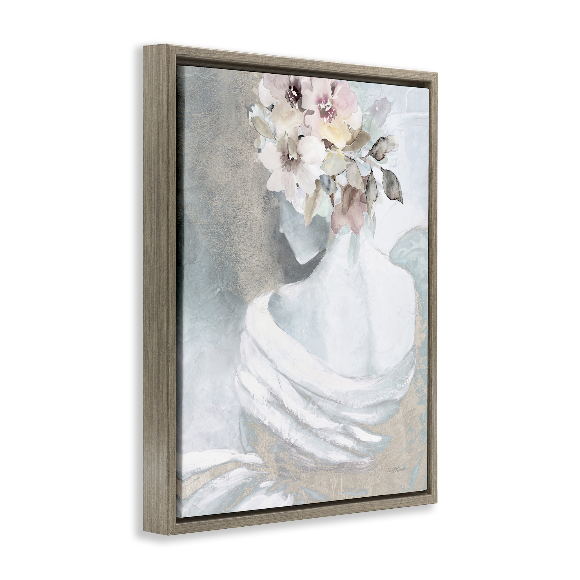 Stupell Industries Woman & Florals Visage Novelty Painting Brown Floater Framed Art Print Wall Art, 25 x 31