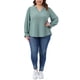 thumbnail image 2 of Blusas de túnica casual de manga larga con volantes y escote en V con ojales para mujeres de tallas grandes Agnes Orinda 2X verde frijol, 2 of 6