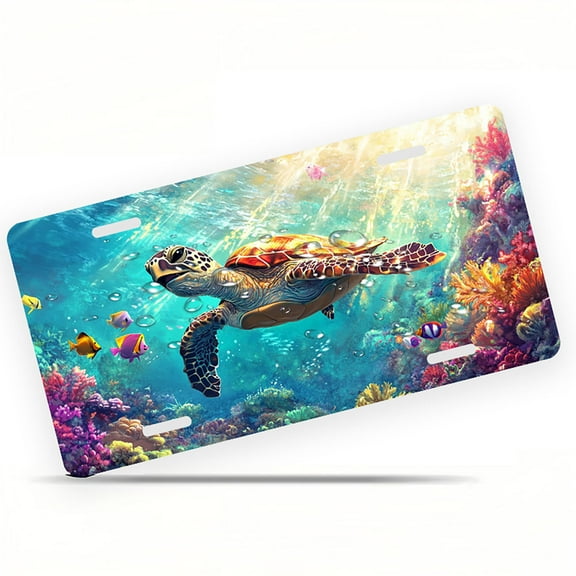Underwater Turtle Paradise Funny Personalized License Plate Rust-proof Stainless Steel Metal License Plate Suitable For Men And Women 12.2" x 6.2"