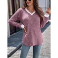 thumbnail image 5 of Women V Neck Color Block Long Sleeve Shirts-Casual Fall Light-Weight Tunic Sweaters Fashion Outfits  Red M, 5 of 8