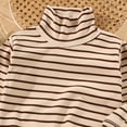 thumbnail image 4 of Girls Boys Turtleneck Long Sleeve Tops Striped Pullover Slim Fit Layering Fall Winter Fashion Soft Comfort Base Shirts Beige 9-10Years, 4 of 9