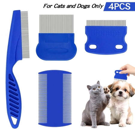 4 Pcs Flea Lice Comb for Cats Dogs | 4 Styles of Comb Included, Cat Dog Combs for Grooming Eye Tear Stain, Dematting Comb for Dogs Cats | Ideal for All Types of Small, Medium, Large Pets Hair