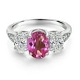 thumbnail image 2 of Gem Stone King 10K White Gold Pink Mystic Topaz, White Lab Grown Diamond Engagement Ring for Women | 2.14 Cttw | Oval 8X6MM | Gemstone November Birthstone | Size 8, 2 of 5