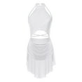 thumbnail image 3 of TiaoBug Shiny Rhinestone Lyrical Dance Dress for Women Sheer Mesh Cutout Straps Back Leotard Modern Dance Dress White M, 3 of 7