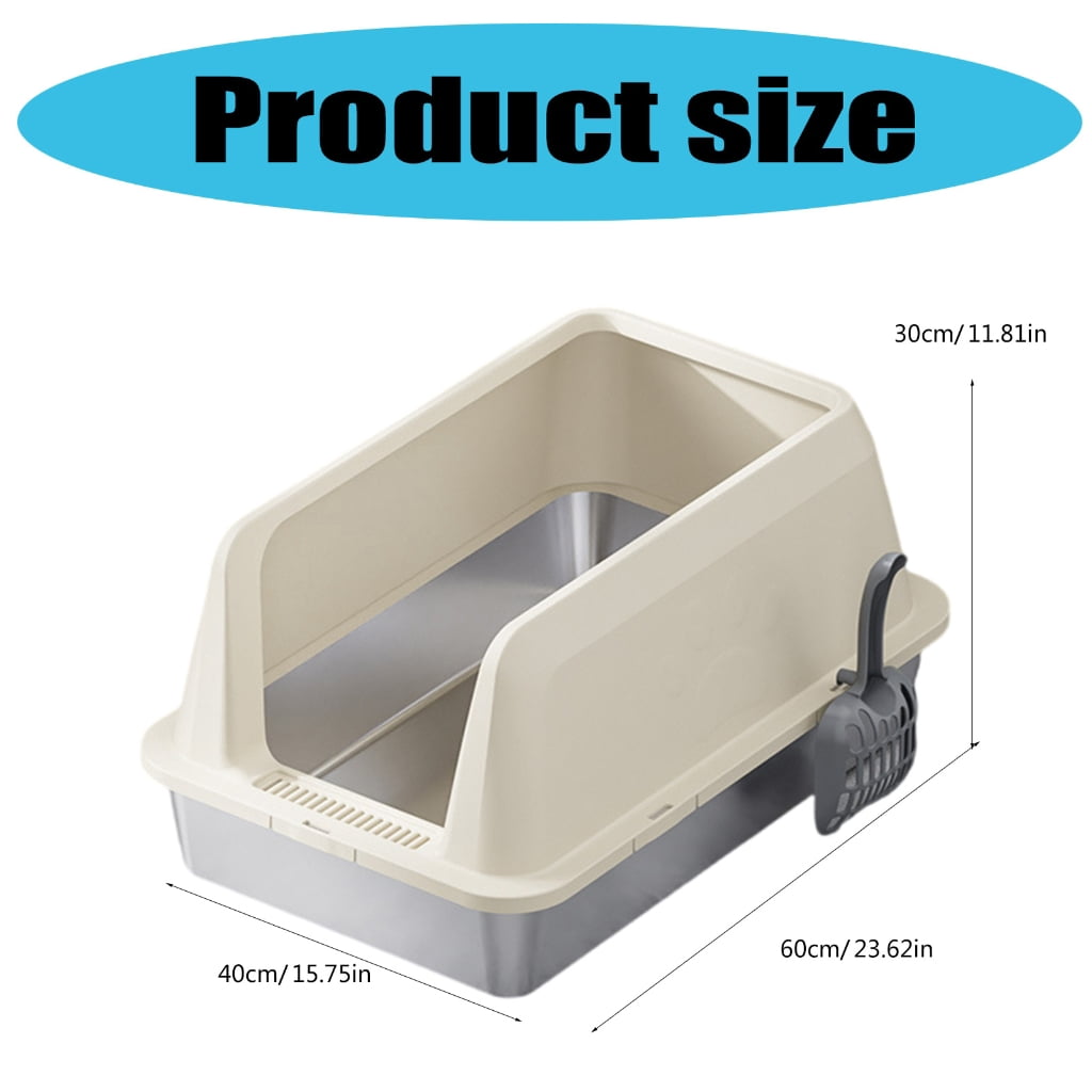 High Side Cats Litter Box with Stainless Steel Tray and Removable Panel Scoops For Large Cats Home Use