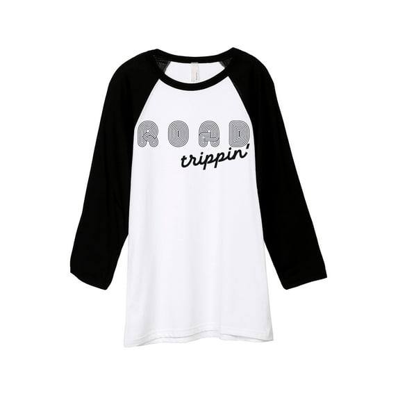 Road Trippin' Unisex 3/4 Sleeves Baseball Raglan T-Shirt Tee White Black Medium