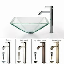 Kraus C-GVS-901-19mm-1007 Clear Aquamarine Glass Vessel Sink and Ramus Faucet