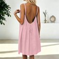 thumbnail image 2 of Bysome Women Dresses Solid Color Sleeveless Crew Neck Open Back Dress Summer Comfortable Women Dress Size 4XL Pink, 2 of 8