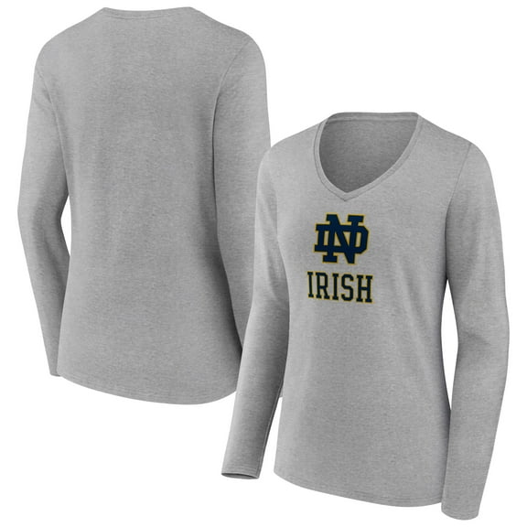 Women's Gray Notre Dame Fighting Irish Logo Long Sleeve V-Neck T-Shirt