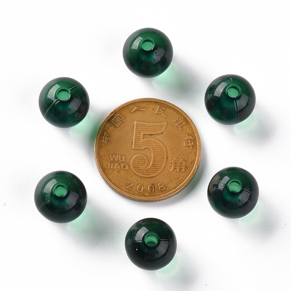 Transparent Acrylic Beads Round Dark Green 10x9mm Hole: 2mm 940pcs/500g