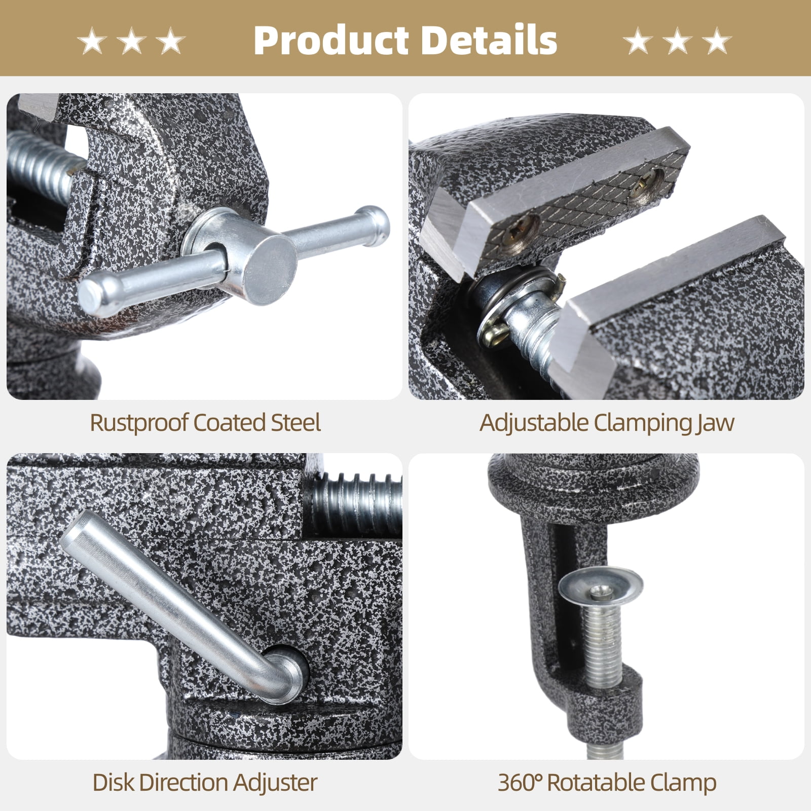 Golf Club Grip Vise Clamp Kit, Adjustable Golf Club Vice Clamp, 360 Degrees Rotating Golf Shaft Puller Tool with 20 Double-Sided Tape, Rubber Sleeve, Hook Cutter for Easy Regripping